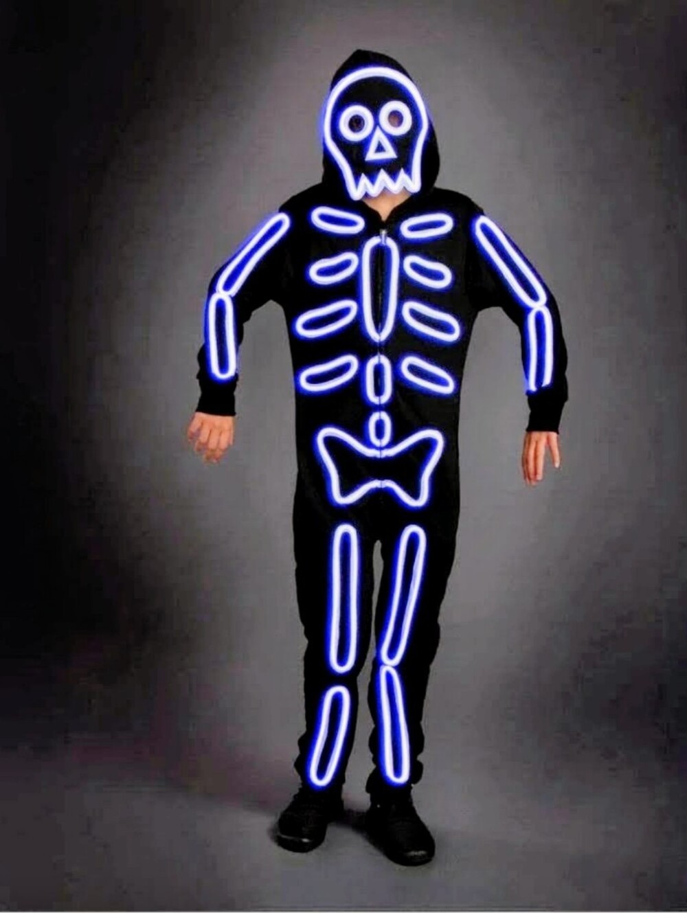 Tipsy Elves Black & White XL Onesie Neon LED Light Up Skeleton Zip Long Sleeves
